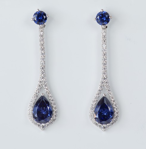 Sterling Silver/CZ /Tanzanite Drop Earrings
